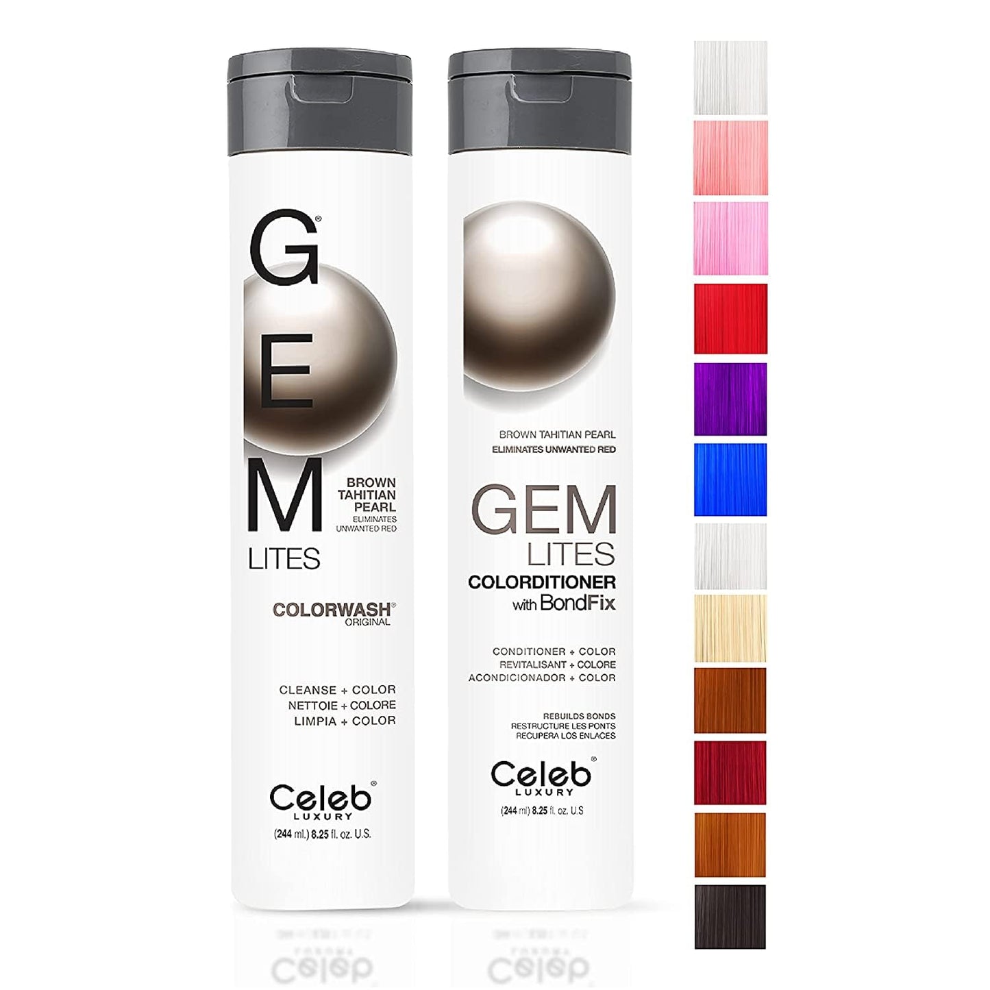 Celeb Luxury Gem Lites Duo Color Depositing Colorwash Shampoo & Conditioner Set + Bondfix Bond Rebuilder, Semi Permanent Hair Color, Vegan Hair Dye