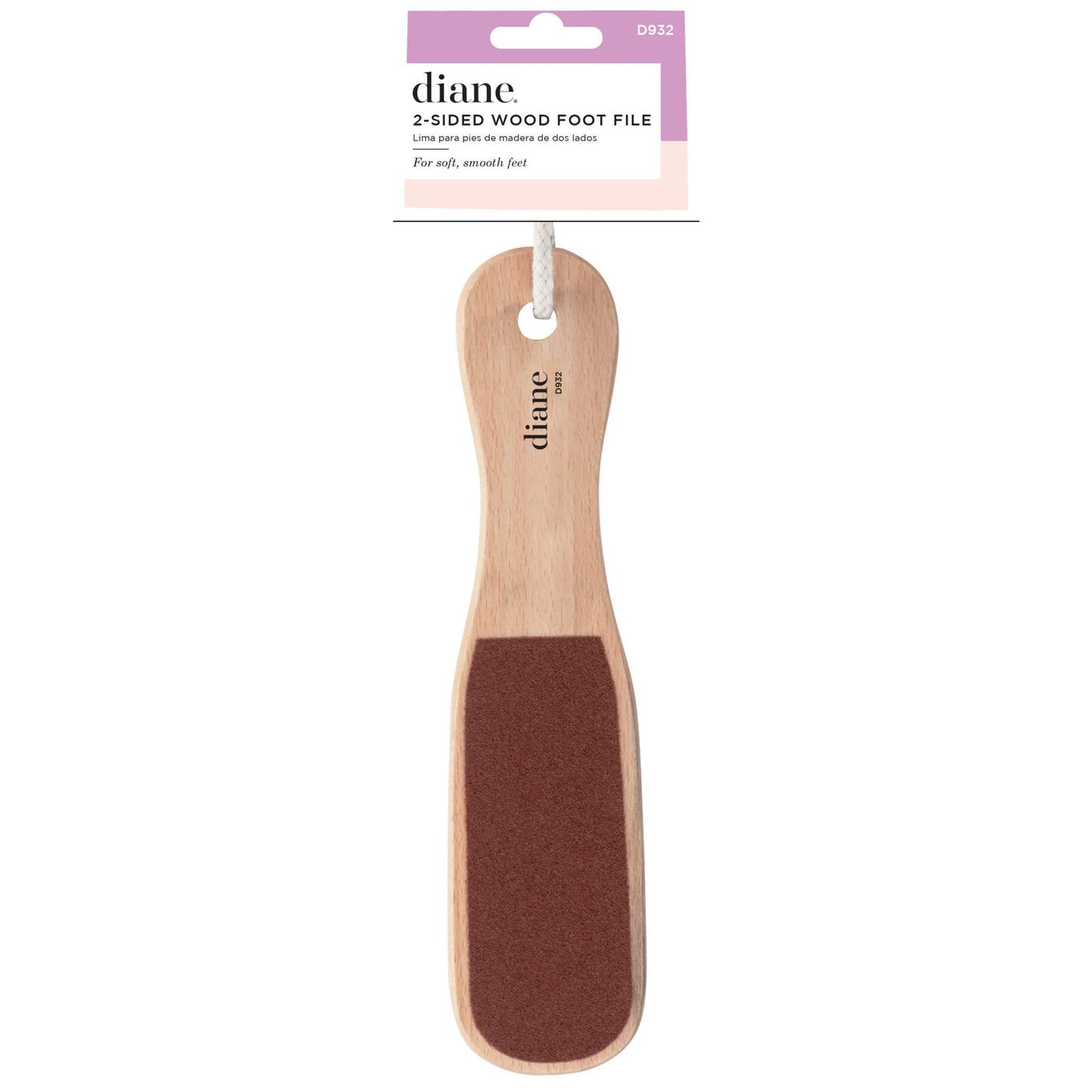 Diane 2-Sided Foot File - Smoother Feet and Callus Remover for Men and Women -Wood Handle - 10” x 2 3/8” - D932