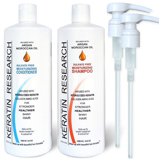 Sulfate Free Shampoo & Conditioner 2 x 1 LITER Bottles Set infused with Moroccan Argan Oil, By Keratin Research post treatment shampoo