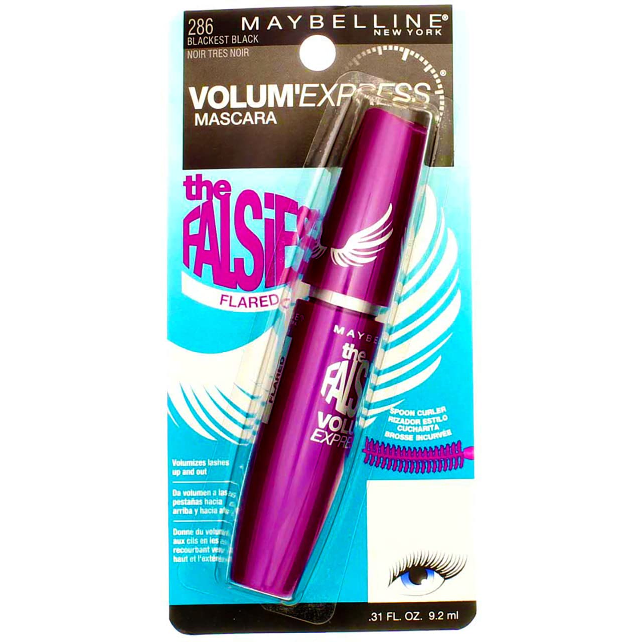 Maybelline Volum' Express The Falsies Flared Washable Mascara, Blackest Black [286], 0.31 oz (Pack of 2)