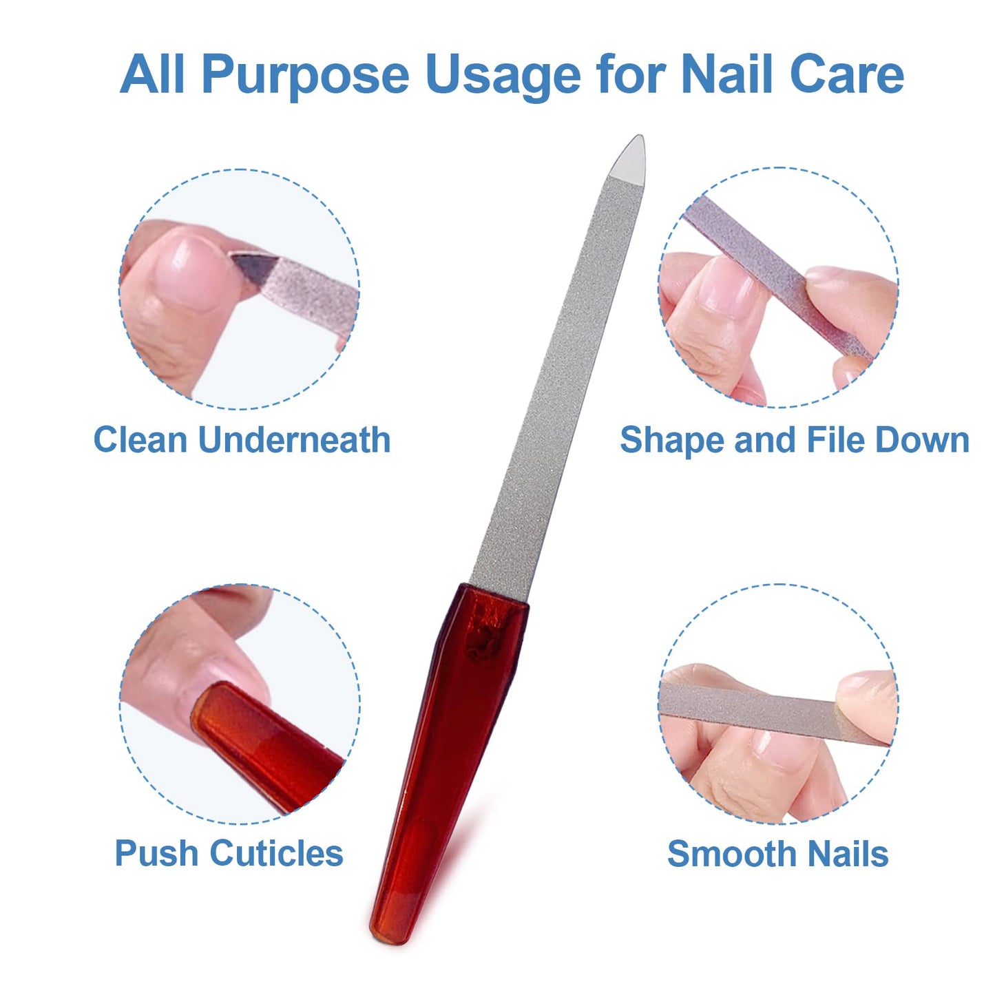 Metal Nail File (6 Pcs), Nail Files for Natural Nails Made of Stainless Steel, Sword Fingernail Files with Sharp Pointed Tip Non Slip Handle, Diamond Beauty and Personal Care GigaGround