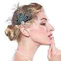 Aimimier 1920s Flapper Peacock Feather Hair Clip Crystal Hair Piece Vintage Roaring 20s Prom Party Festival Hair Accessories for Women