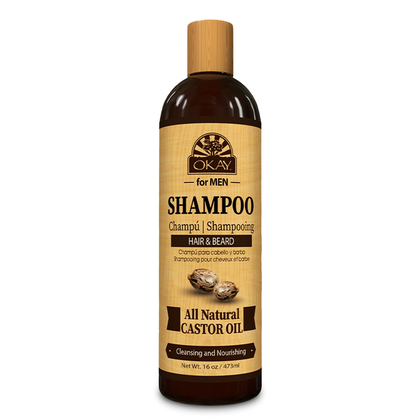 OKAY for MEN Castor Oil Hair & Beard Shampoo - Hydrating Shampoo for Healthy Hair & Beard Growth, Moisturizing Care, Strengthen & Restore Damage