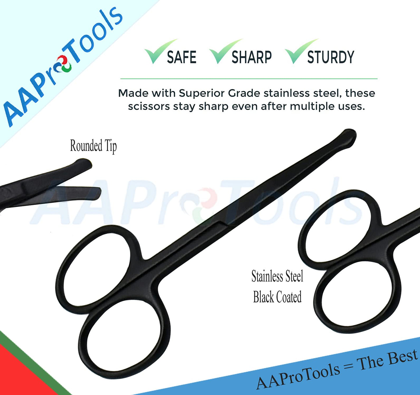 AAProTools 3 Pieces Nose Hair Scissors Rounded Tip Scissors Facial Hair Scissors Stainless Steel Blunt Tip Scissor for Eyebrows, Nose, Moustache Beauty and Personal Care AAProTools