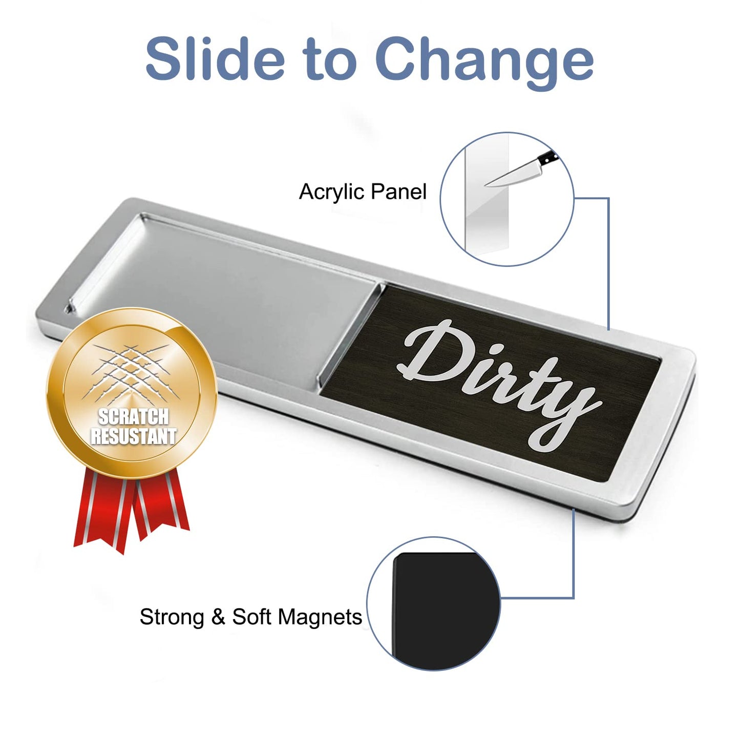 Oxepleus Dishwasher Magnet Clean/Dirty Sign – Farmhouse Wood Design, Strong Magnet, Non-Scratch, Easy-to-Read Kitchen Decor (A-Silver)
