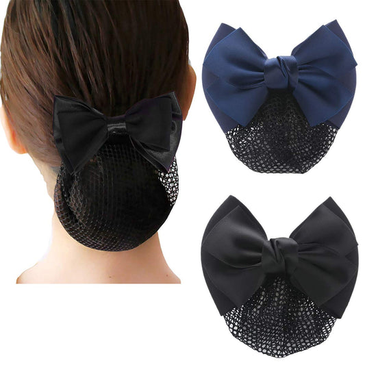 2 Pcs Bowknot Hair Snood Net Barrette Bun Cover Bow Hair Clip Xmas Gifts for Women Lady