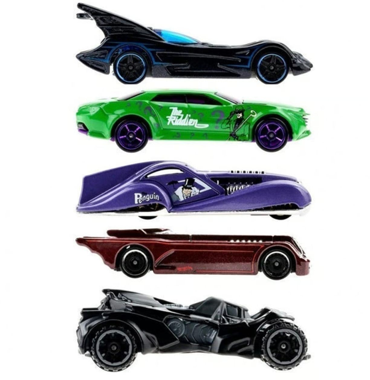 Hot Wheels Batman 2022 Complete Bundle of 5 (HDG89‑956D) | Five Iconic Batman Die‑Cast Vehicles - 1:64 Scale for Collectors & Kids Ages 3+