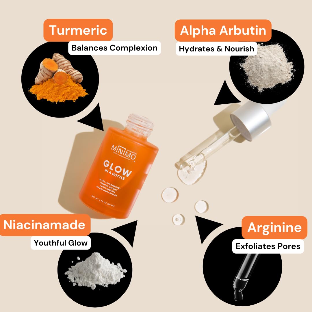 Minimo Glow in a Bottle with Ultra-Concentrated Natural Turmeric Skin Brightening Oil for Dark Spots | Turmeric Facial Repair Serum Cleanses Skin