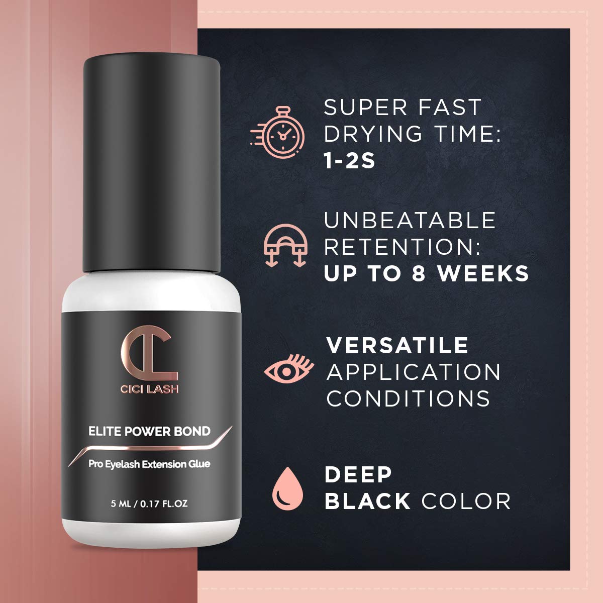 Elite Power Eyelash Extension Glue for Professionals - Maximum 8 Week Retention / 1-2 Second Drying Time Semi Permanent Individual/Volume Lash