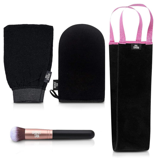 Bronze Tan Self Tanner Accessory Kit - Includes Self Tanning Mitt, Tan Remover Exfoliating Mitt, Easy-Reach Back Applicator, Tanning Brush Applicator