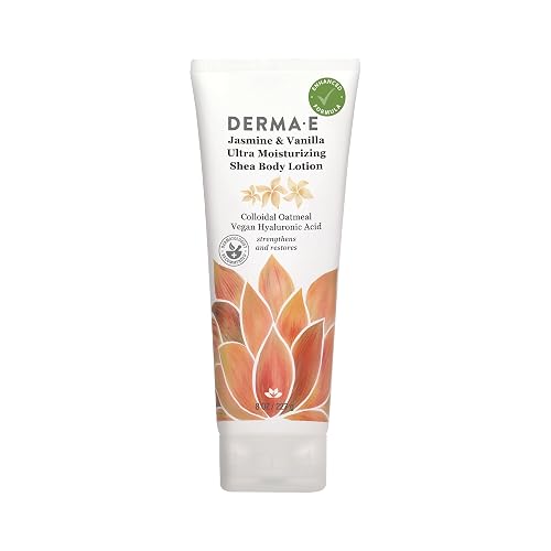 Derma E Jasmine and Vanilla Ultra Moisturizing Shea Body Lotion - Vegan Hyaluronic Acid and Vitamin E Moisturizer for Dry Skin - Cruelty Free