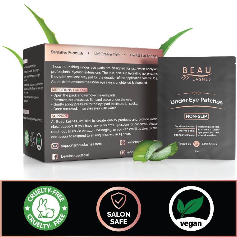 100 Pairs Under Eye Pads for Lash Extensions - Lint Free Hydrogel Eye Patches with Vitamin C & Moisturizing Aloe Vera for Eyelash Extension & Lash