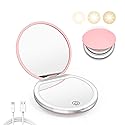 Kakuje Compact Mirror with Light, 1X/3X Magnification LED Pocket Mirror with USB Data Cable,Mini Mirror for Purse, Pocket,Travel and Present (Pink)