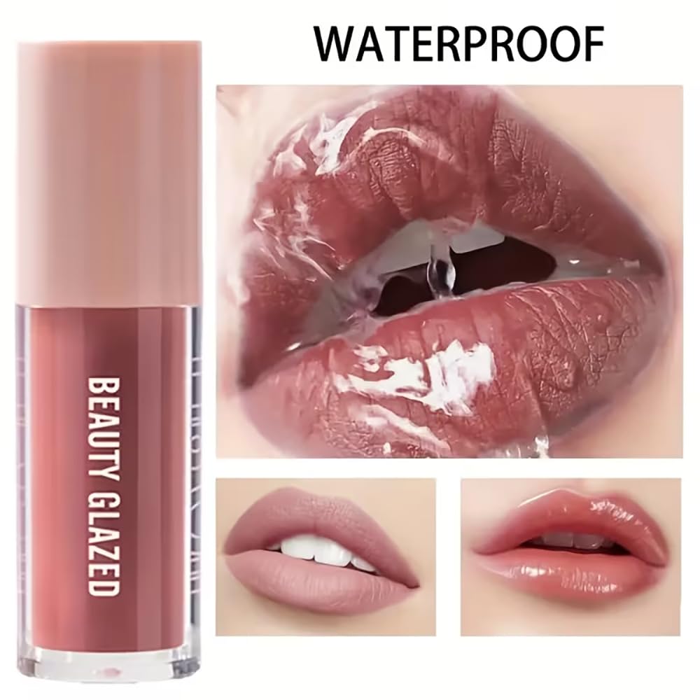 Beauty Glazed Rose Nude Tint Glass Shine Lip Oil Gloss - High Pigment Hydrating Lip Serum Jelly Lip, Non-Sticky Mirror Glazed Finish, Smooths Lip Beauty and Personal Care Beauty Glazed