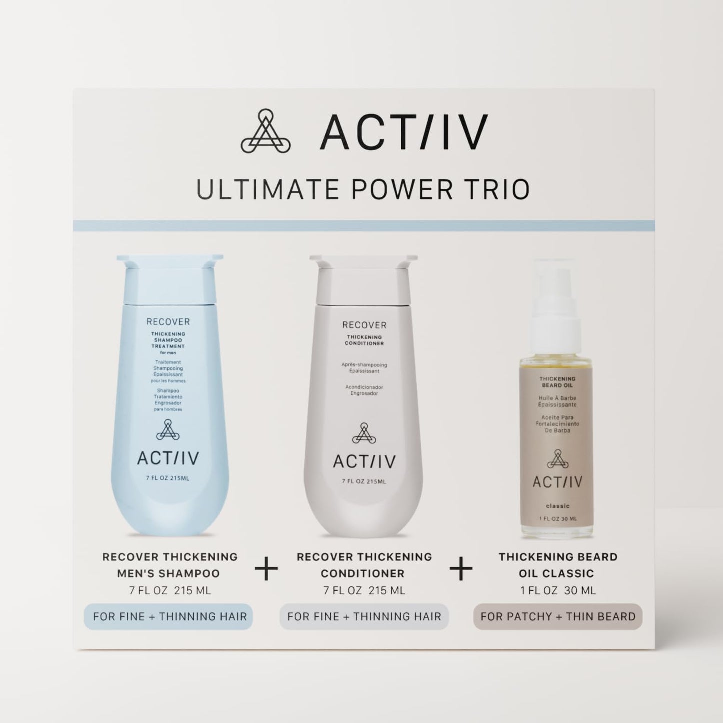 ACTIIV Ultimate Power Trio For Men | Promotes Fuller Hair And Beard, Strengthens And Hydrates, Includes Shampoo, Conditioner & Beard Oil, Vegan