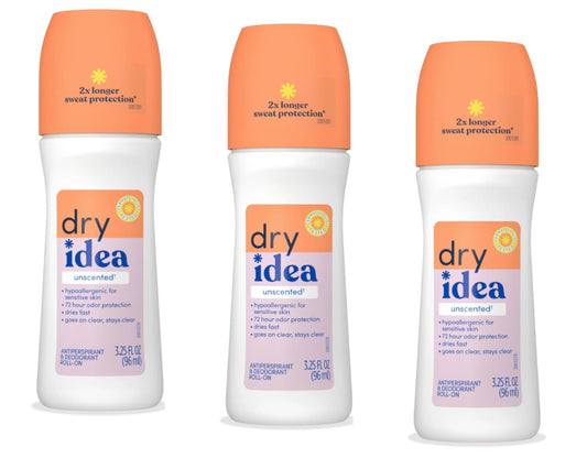 Dry Idea Roll-On Advanced Dry Antiperspirant & Deodorant, 72 HR, Unscented 3.25 FL Oz (Pack of 3) Beauty and Personal Care Dry Idea