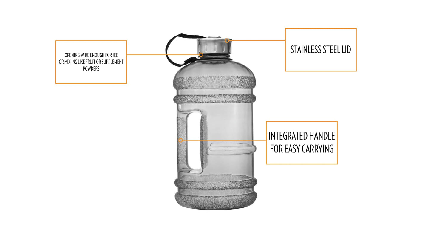 New Wave Enviro Iconic 2.2 Liter BPA Free Water Bottle with Stainless Steel Cap, Integrated Handle for Easy Carrying, Gym and Lifestyle Bottle, 2.2L