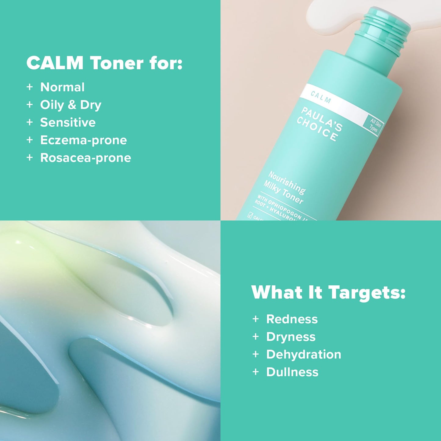 Paula’s Choice Calm Nourishing Milky Toner for Sensitive Skin, Calms + Soothes Redness, Suitable for Rosacea-Prone & Eczema-Prone Skin