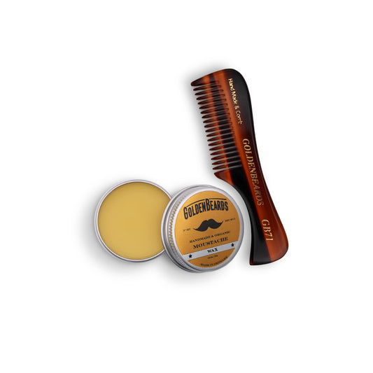 Golden Beards Mustache Wax with GB-71 Comb - Organic & Natural Styling Wax for Men - Strong Hold, Handmade, Vegan, Cruelty-Free Grooming Kit Beauty and Personal Care Golden Beards Kobenhavn BALM GROOMING OIL