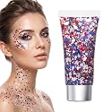 Red White Blue Hair Glitter Stick, 2026 New Patriotic USA Flag Star Chunky Face Body Outfits Sparkle Patriotic Pride Glitter for Soccer President's