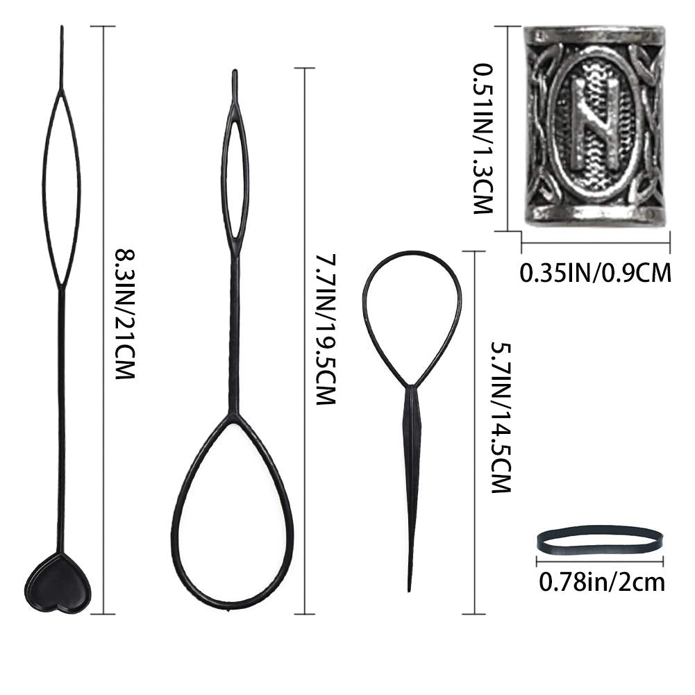 24 PCS Viking Hair Beads Beard Hair Beard Beads 6 PCS Pull Hair Pin Quick Beader 100 PCS Black Rubber Bands and a Bag