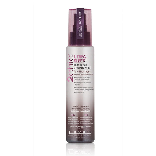 GIOVANNI 2chic Ultra-Sleek Flat Iron Styling Mist - Brazilian Phyto-Keratin & Moroccan Argan Oil, Heat Protection, Coconut, Shea Butter, Pro-Vitamin