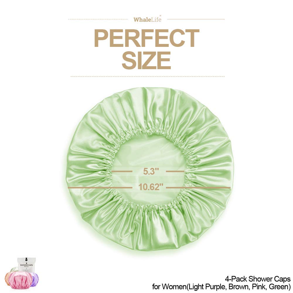 Shower Cap for Women Reusable Extra Large Shower Caps for Men Satin Double Layer EVA Waterproof Long Hair Caps(Light Purple, Brown, Pink, Green 4