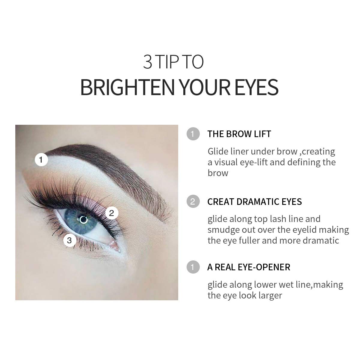Fashionwu White Eyeliner Pencils Professional Use as Highlighter, Soft, Waterproof, Long-Lasting Eyeshadow, Eye Brightener, Beauty Makeup Tools