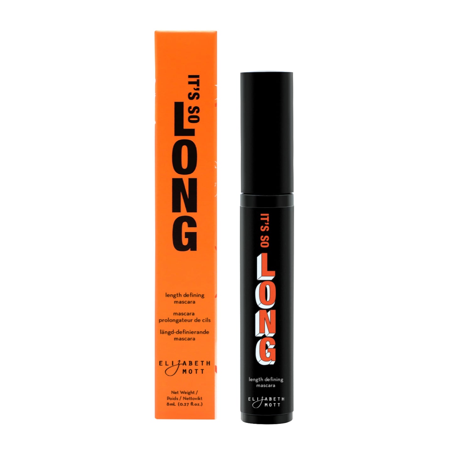 Elizabeth Mott Black Lengthening Mascara - Smudge-Proof, Water-Resistant, No Clump or Flake, Volumizing, Curling & Lash-Extending Fiber Formula