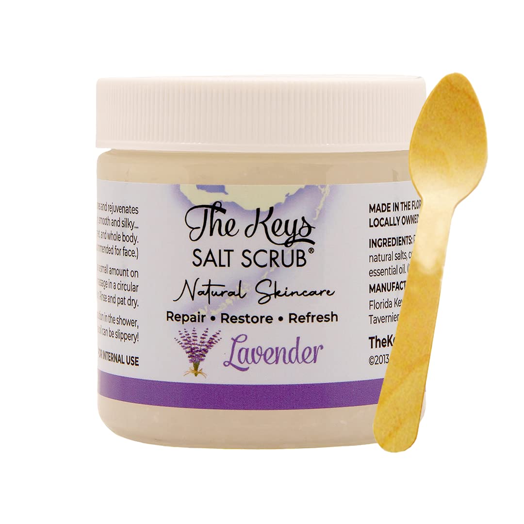 The Keys Salt Scrub - Lavender Sea Salt Scrub - Exfoliating Body Scrub with Wooden Spoon - Moisturizing Exfoliator for Face, Hands, Foot, Bath