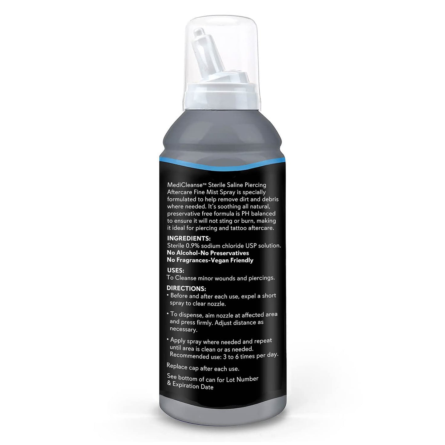 MediCleanse Sterile Saline Piercing Aftercare Fine Mist Spray, 7.5 Ounce, All Natural, No Alcohol, Vegan Friendly, for Piercings and Tattoos, Made in Beauty and Personal Care MediCleanse