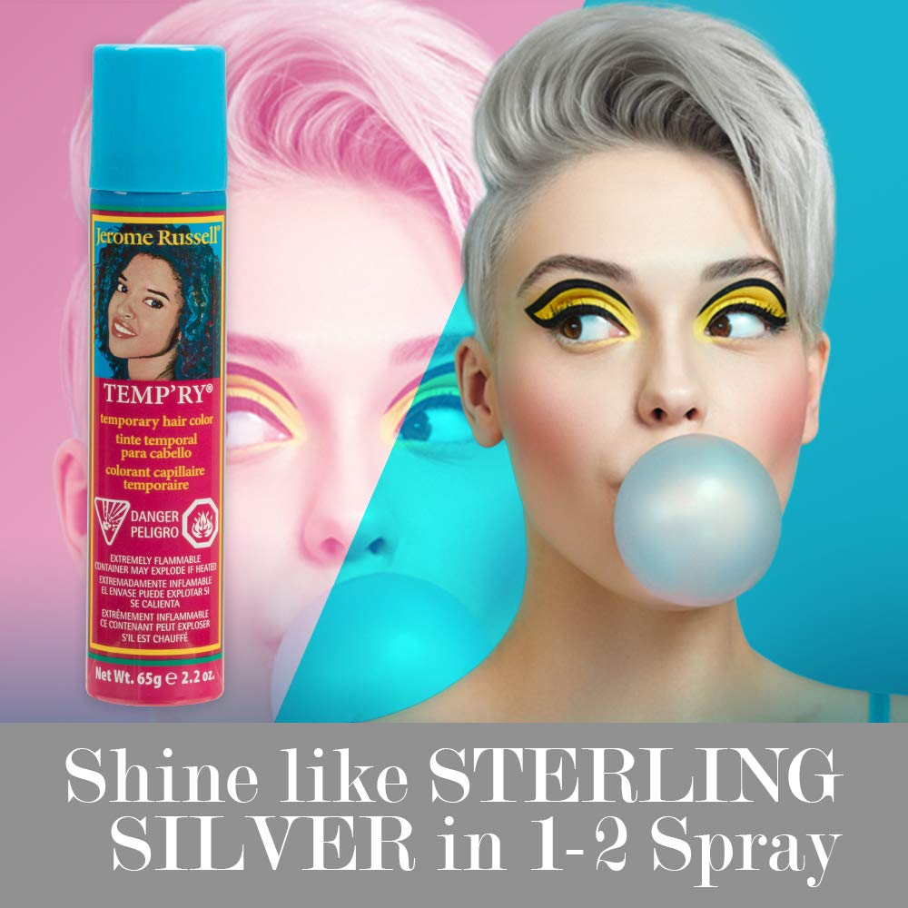 Jerome Russell Temp’rye Silver Temporary Hair Color Spray - Intense Spray-On Fast-Drying Non-Sticky, Cruelty-Free BPA-Free, 2.2 oz, 3 Pack