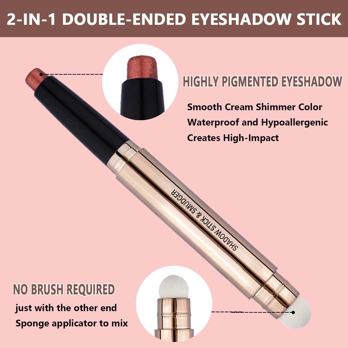 Rose Red Eyeshadow Stick 2 in 1 Eye Makeup Cream Glitter Shimmer Smooth Matte Palette Single Primer Eyeshadow Pencil, Hypoallergenic Waterproof Long