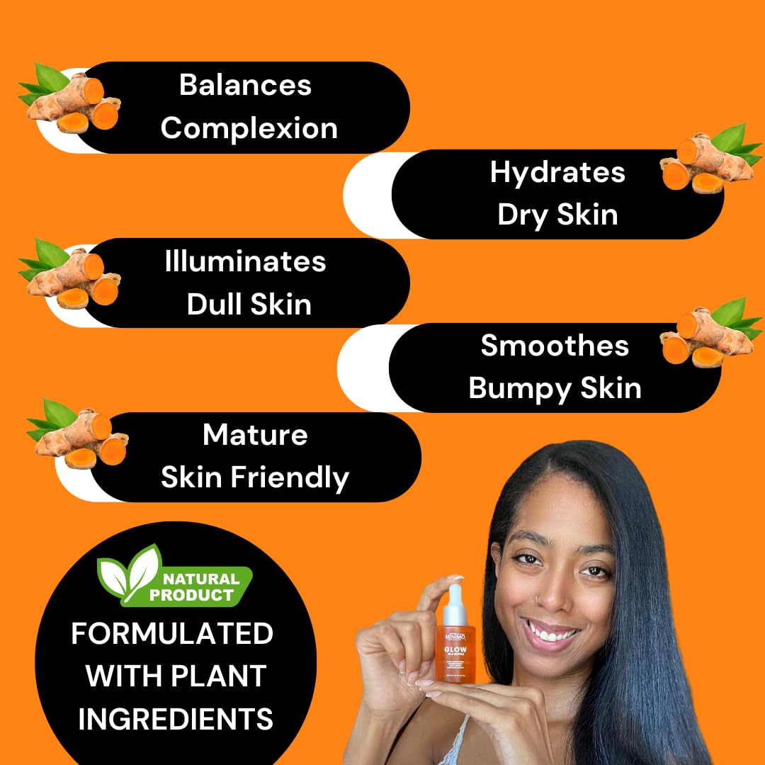 Minimo Glow in a Bottle with Ultra-Concentrated Natural Turmeric Skin Brightening Oil for Dark Spots | Turmeric Facial Repair Serum Cleanses Skin