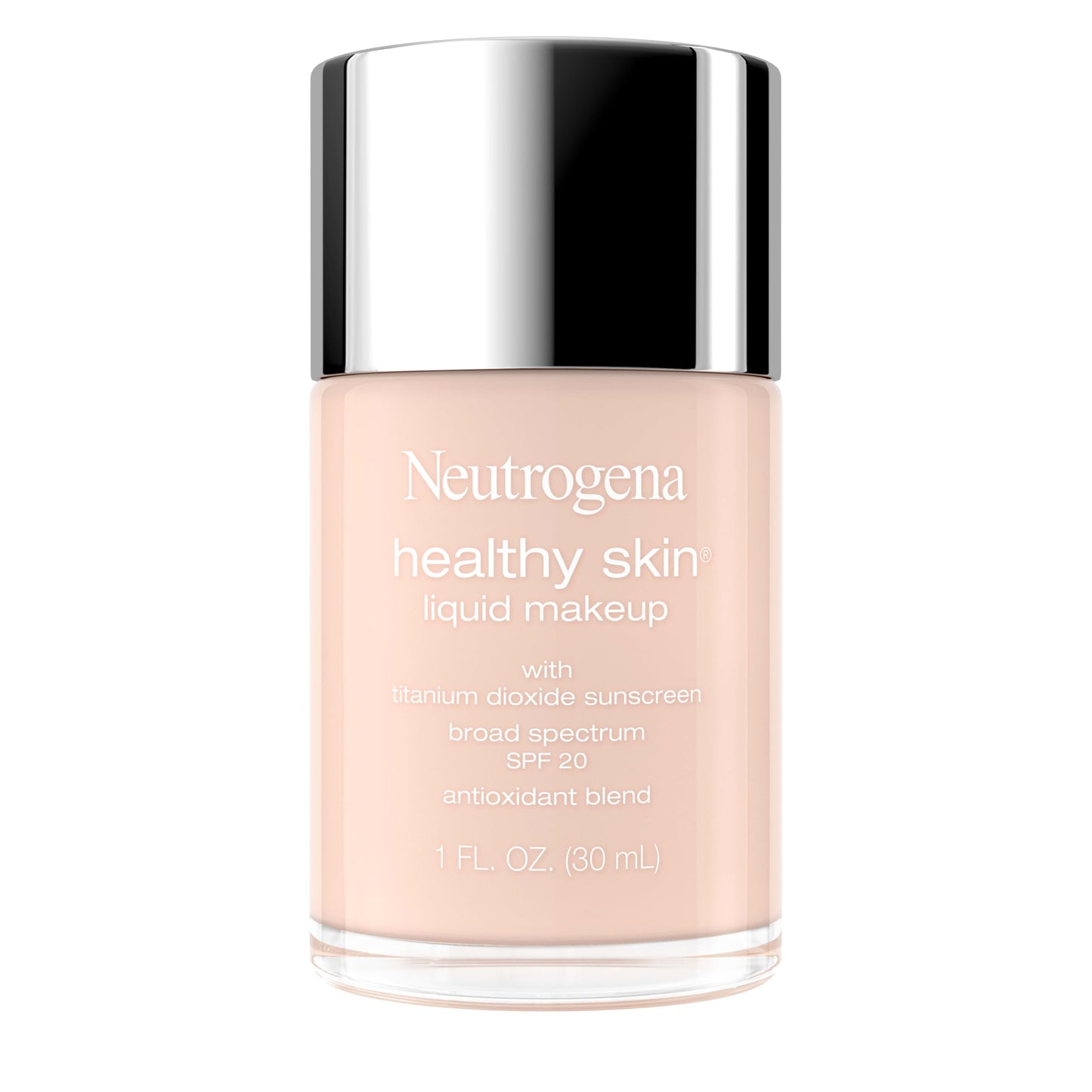 Neutrogena Healthy Skin Liquid Foundation Makeup Broad Spectrum SPF 20 Sunscreen, Medium Coverage, Vit B5, Antioxidants, All Day Wear, Shell 100C, 1
