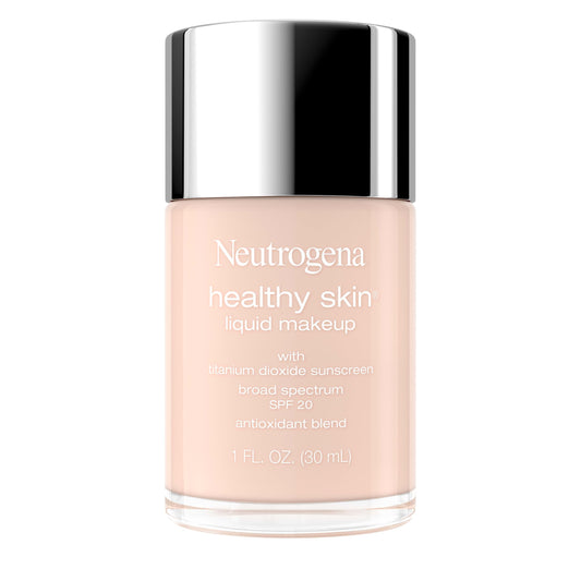 Neutrogena Healthy Skin Liquid Foundation Makeup Broad Spectrum SPF 20 Sunscreen, Medium Coverage, Vit B5, Antioxidants, All Day Wear, Shell 100C, 1