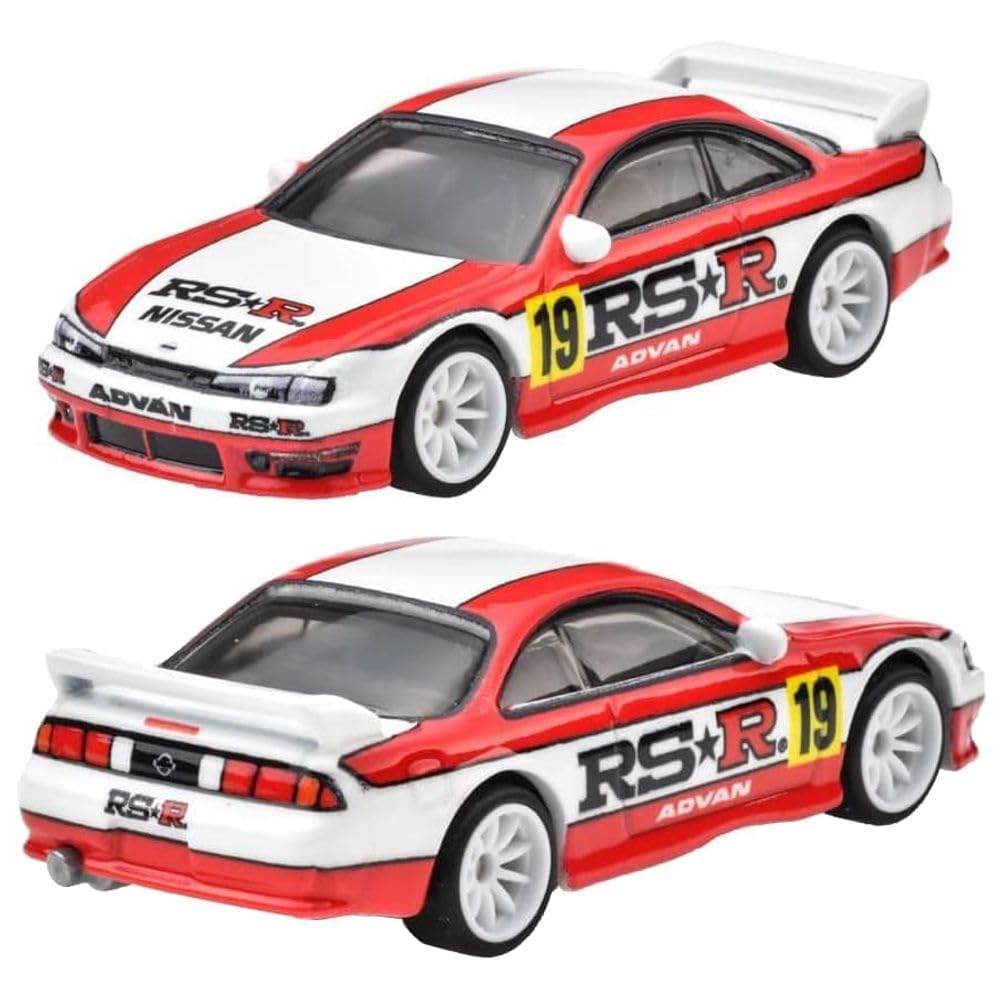 Hot Wheels HRR84 Premium 2-Pack Nissan 240SX (S14) & Nissan Silvia (S15), Mini Car, Toy, for Ages 3 and Up, White/Red