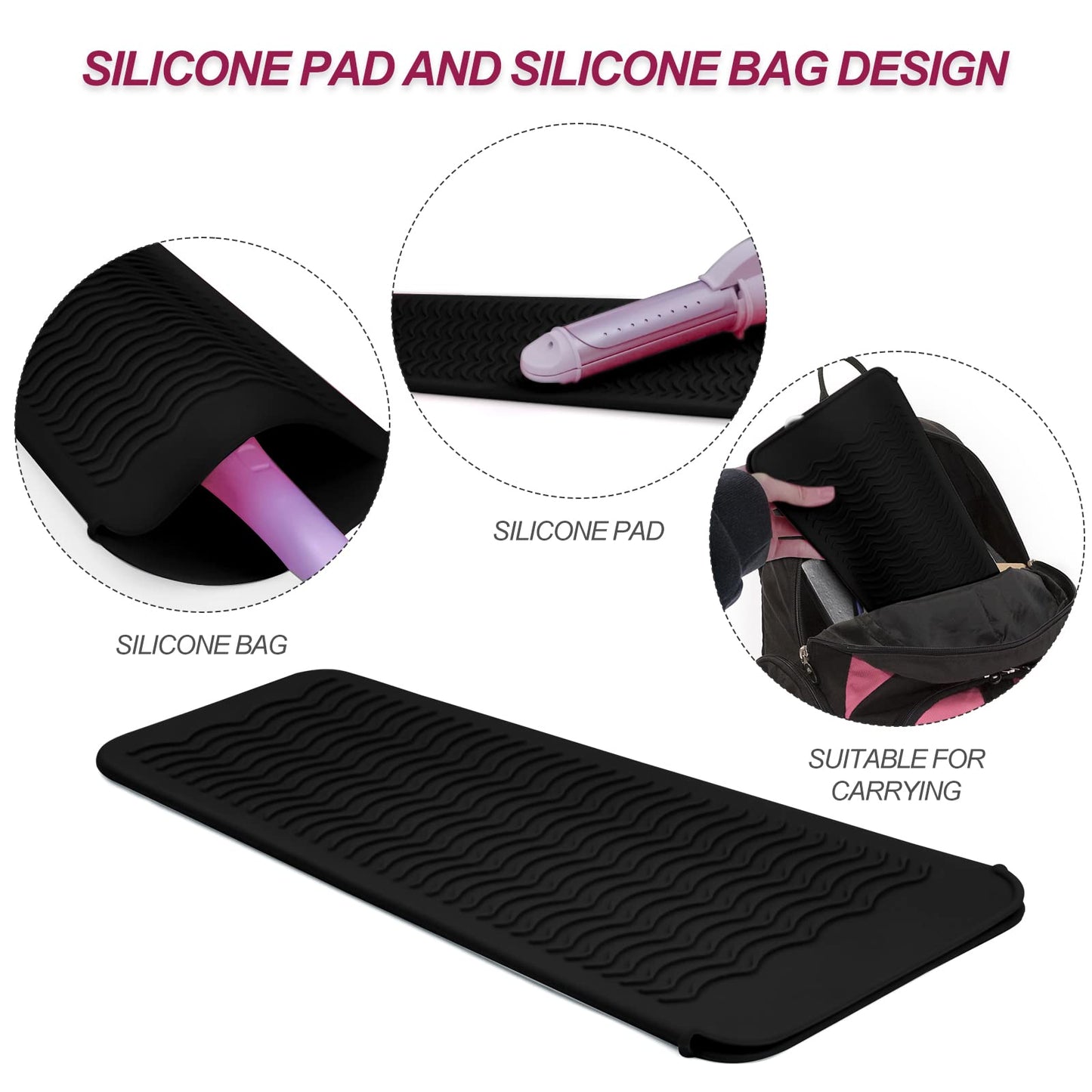 1Pack Silicone Heat Resistant Mat Pouch for Hair Straightener, Curling Iron, Flat Iron and Hot Hair Tools Black Beauty and Personal Care Fouews