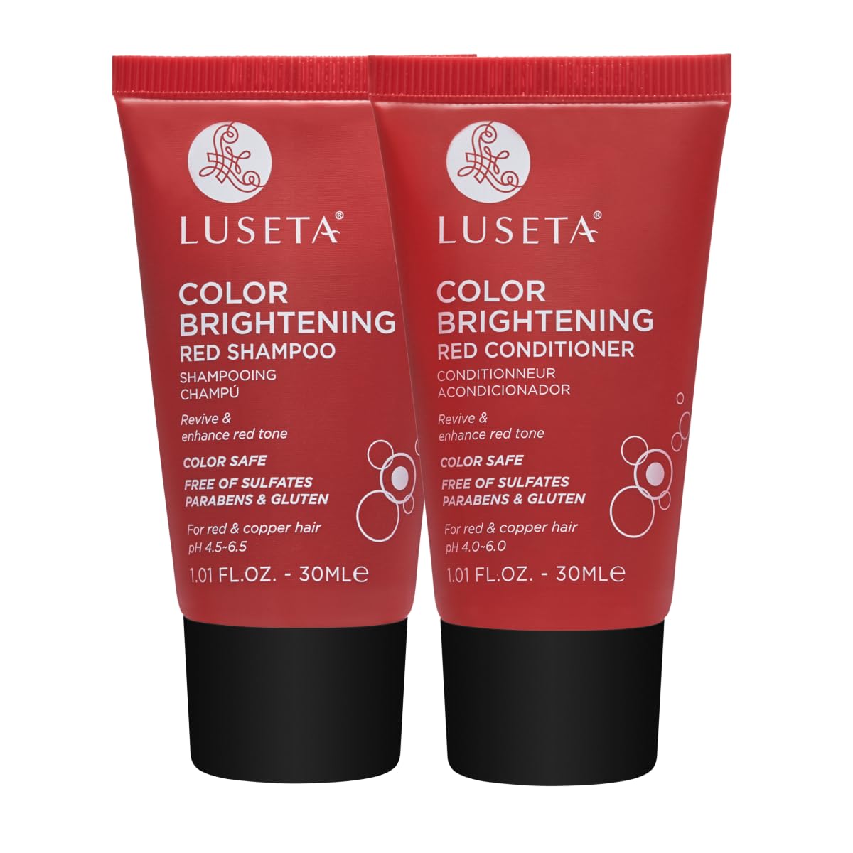 Luseta Color Brightening Red Shampoo and Conditioner Set, Color Depositing for Copper and Color-Treated Hair, Sulfate and Paraben-Free, 2 x 1.01oz