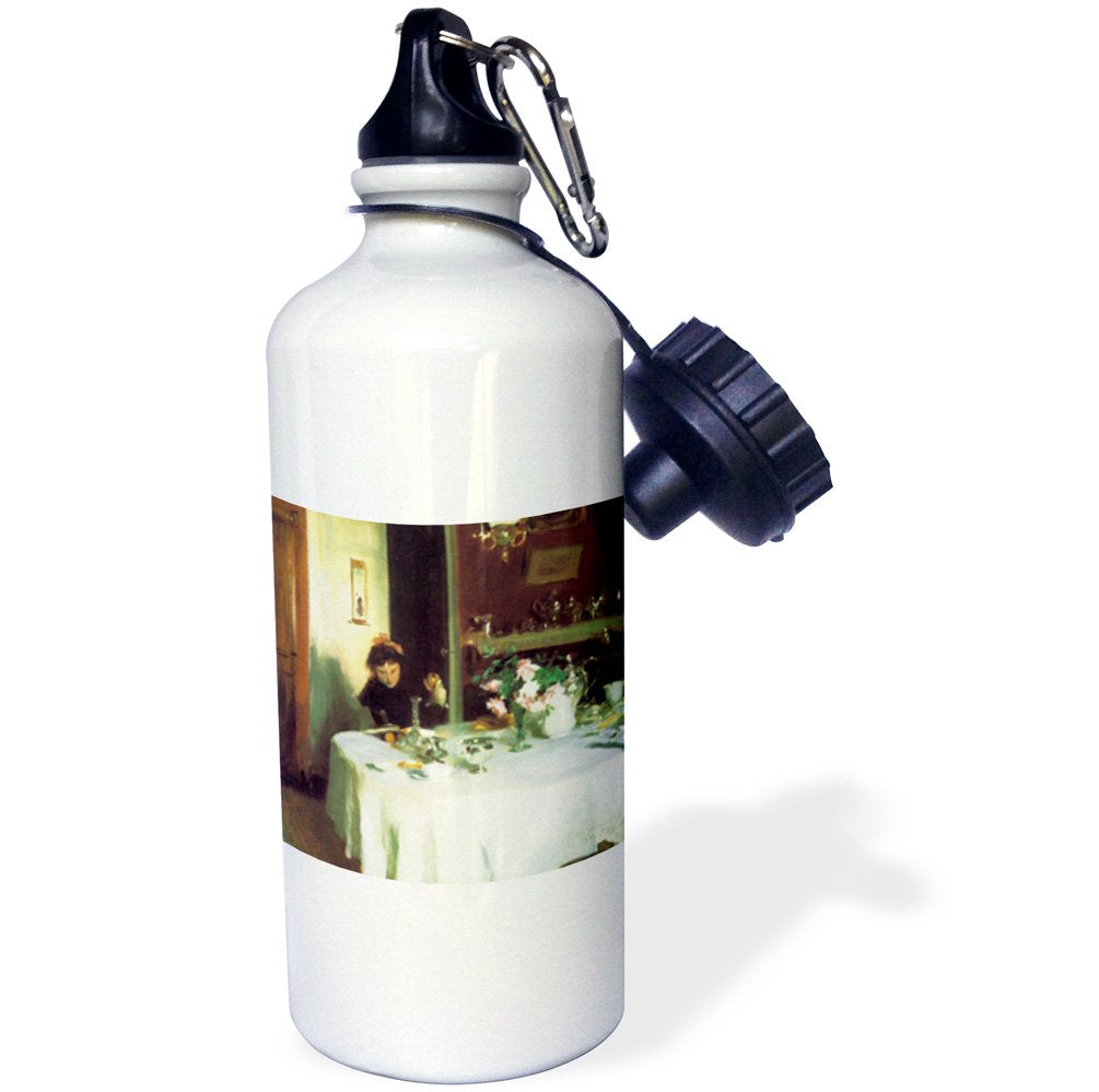 3dRose "The Breakfast Table by John Singer Sargent" Sports Water Bottle, 21 oz, White