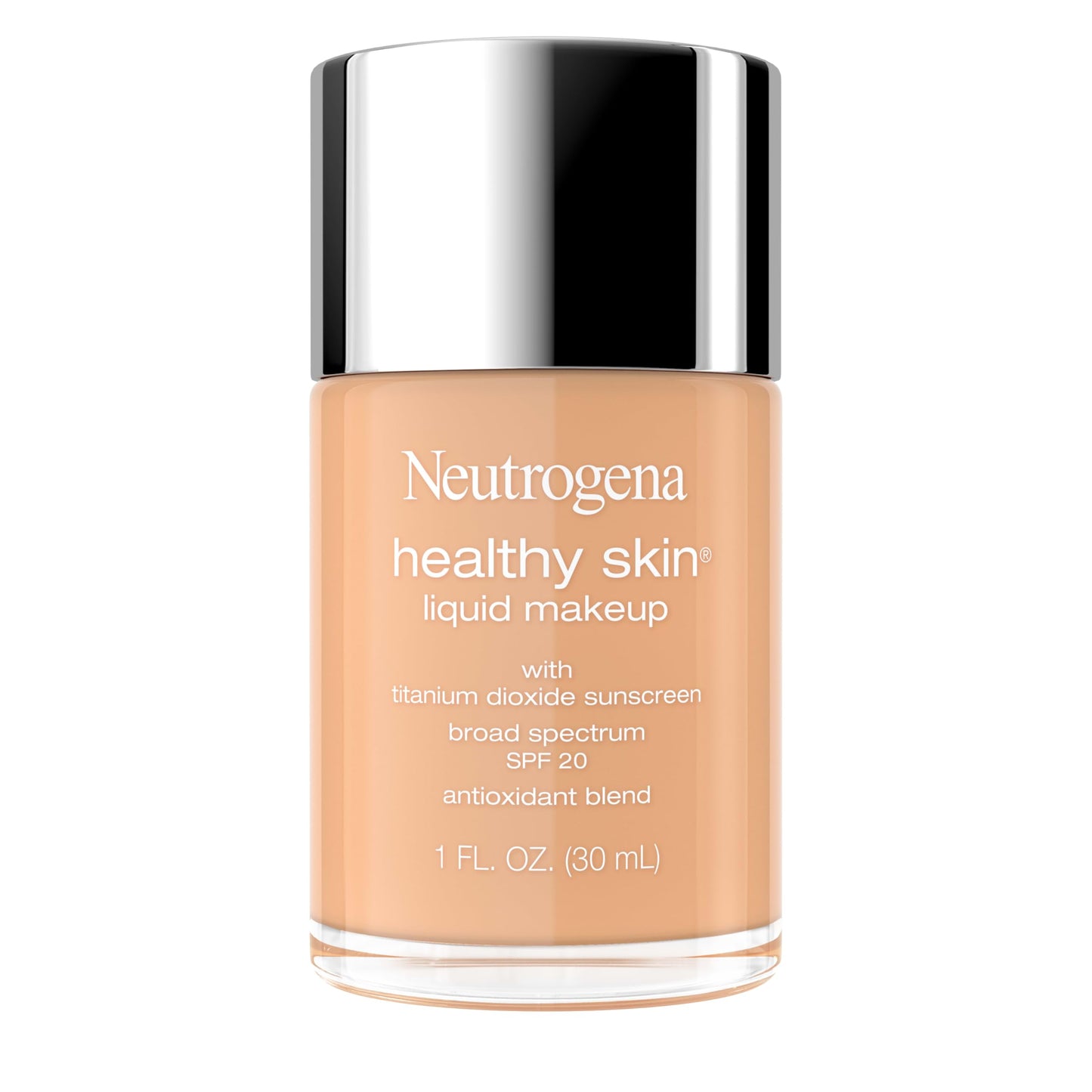 Neutrogena Healthy Skin Liquid Foundation Makeup Broad Spectrum SPF 20 Sunscreen, Medium Coverage, Vit B5, Antioxidants, All Day Wear, Buff Beige