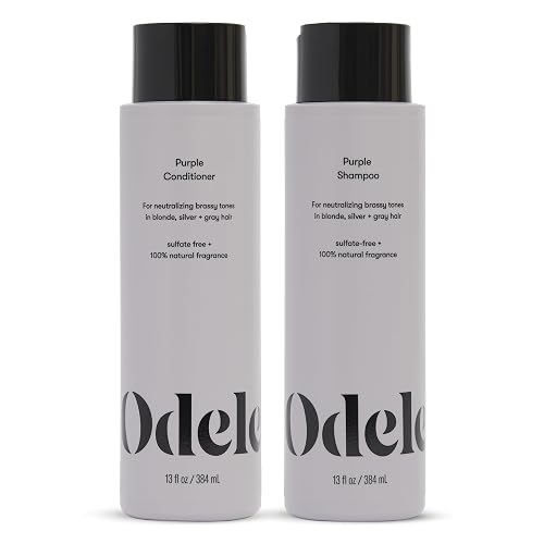 Odele Sulfate-Free Purple Shampoo & Conditioner Set for Neutralizing Brassy Tones in Blonde, Silver + Gray Hair, 13 Fl Oz Each (2-Pack)