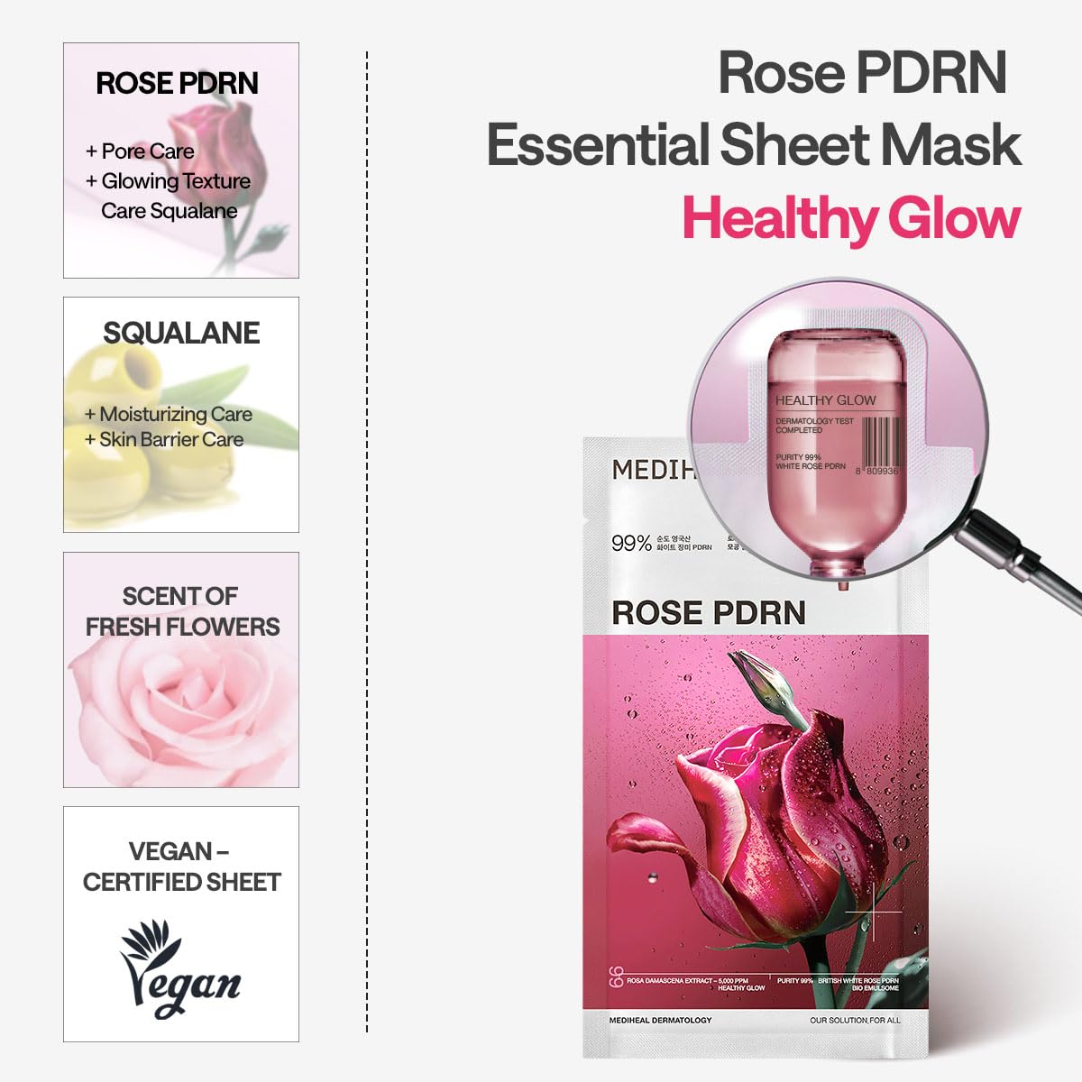 MEDIHEAL Essential Face Mask [PDRN] Healthy Glow 10 pcs. with 99% Purity White Rose PDRN for Glass Skin, Pore Care, Skin Firming - Home Skin Care Beauty and Personal Care MEDIHEAL