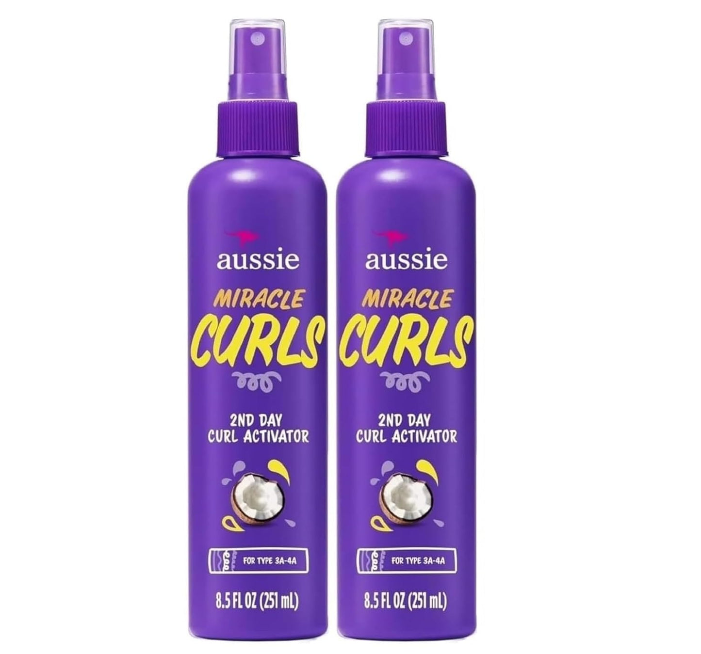Aussie Miracle Curls 2nd Day Curl Activator Spray with Coconut & Jojoba Oil, Curl Refresher for Wavy & Curly Hair, 8.5 fl oz (Pack of 2)