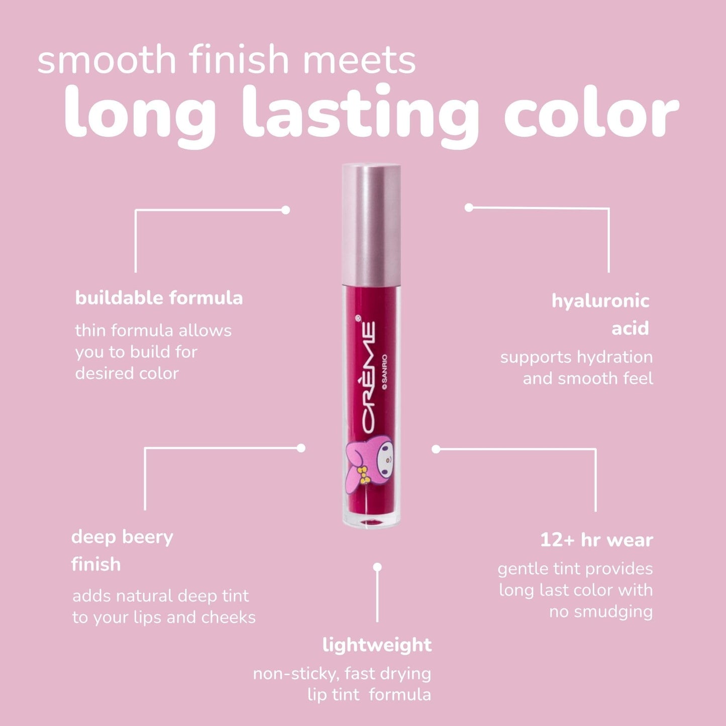 The Crème Shop My Melody Juice Tint - Lip & Cheek Stain - 12 Hour Lip Tint & Liquid Blush for Cheeks -Long Lasting, Waterproof, Buildable Formula