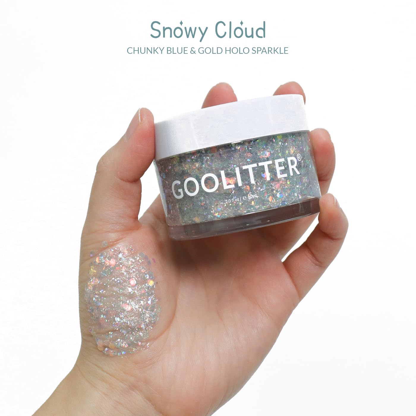 Goolitter Face, Body & Hair Holographic Clear White Glitter Gel [Snowy Cloud] 2oz (60mL) | Chunky | K-Beauty | Halloween, Festival, EDM, Rave, Party
