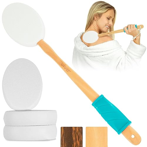 Vive Lotion Applicator for Back, Feet (17.5") - Self Washer Beauty Shower Sponge, Long Handle Cream Wand for Elderly, Women - Apply Medicine, Skin