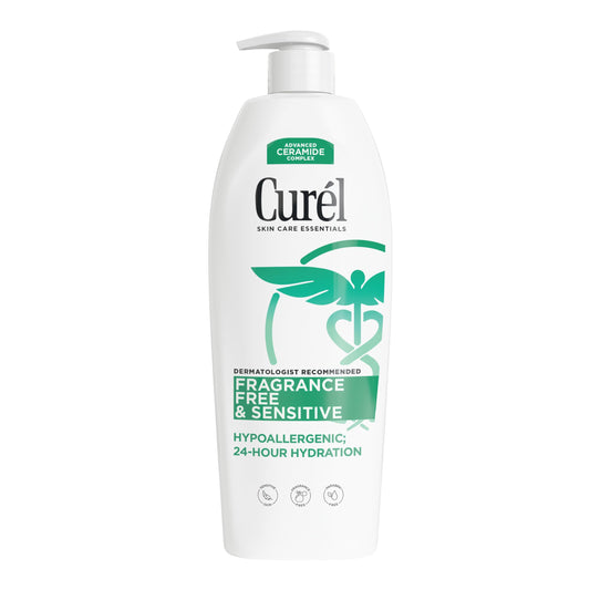 Curel Fragrance Free Comforting Body Lotion, Unscented Dry Skin Moisturizer for Sensitive Skin, with Advanced Ceramide Complex, Repairs Moisture