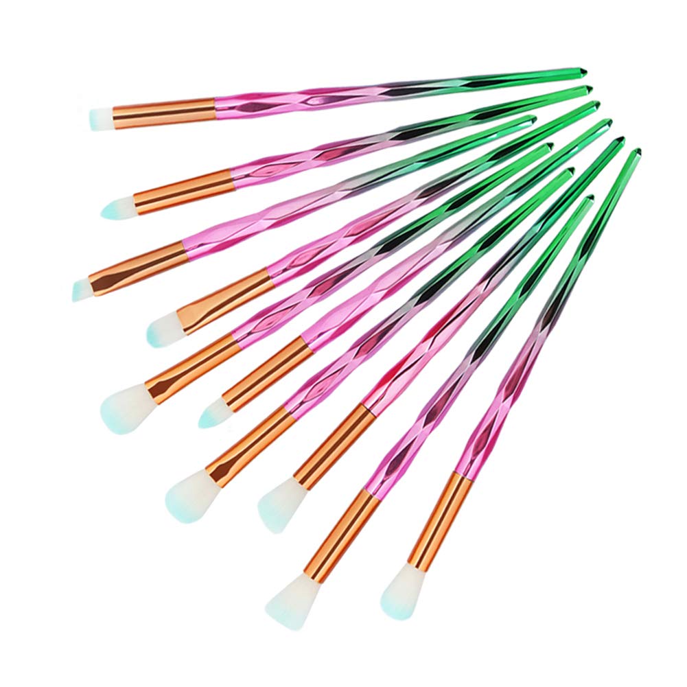 MIPPER 10pcs Diamond Handle Eye Makeup Brushes?Eyebrow Eye shadow Eyeliner Nasal shadow Cosmetics Brush Tool (pink+green)