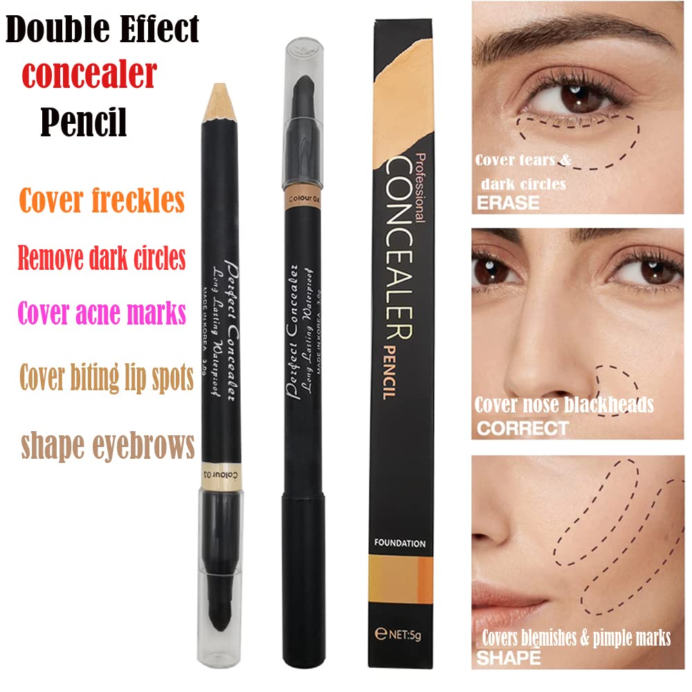 AKARY Concealer Pencil, 2 in 1 Dual-Sided Full Range of Coverage Concealer Pencil for Face, Professional Foundation Concealer for Eye Dark Circles